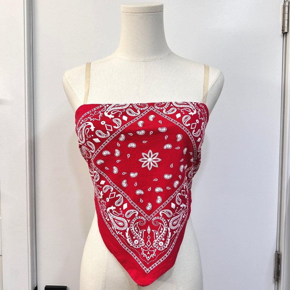 VTG Y2K Red Bandana Handkerchief Top S Western Cowgirl Festival Country Concert